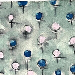 Pen & Ink & Gouache- Abstract Blue and White Home Art Painting- Fun! New.